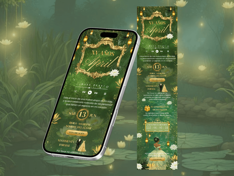 Invitación de XV años de La Princesa y El Sapo