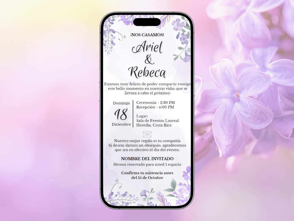 Invitación de Boda Flores Lila