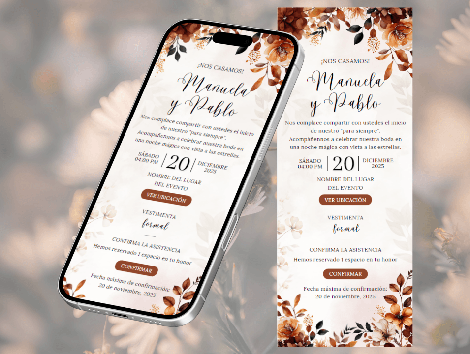 Invitación de Boda con flores otoñales